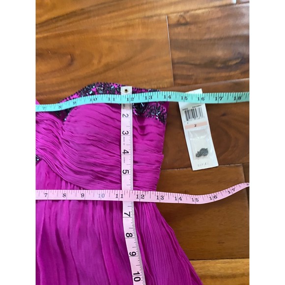 Maggy London 100% Silk dress NEW TAG fuchsia beaded pink crepe rushed fit flare - Picture 10 of 12